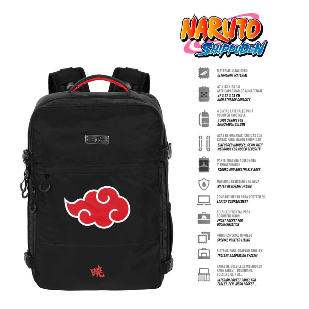 Naruto Shippuden Reiserucksack Schwarz 47 cm Handgepäck Laptop Backpack