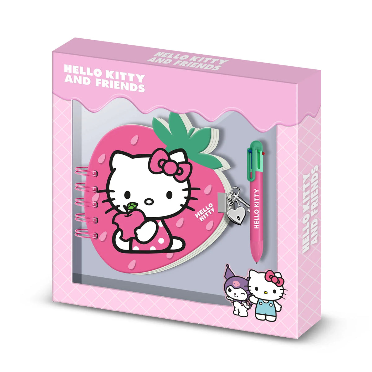 Hello Kitty Tagebuch Set mit 6 Farb Kugelschreiber Schloss und Schlüssel