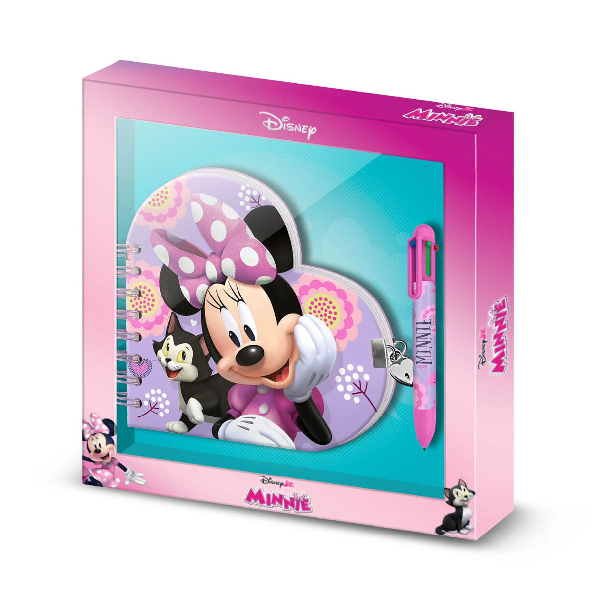 Disney Minnie Mouse Notizbuch Tagebuch Set mit 6 Farb Kugelschreiber, Schloss und 2 Schlüsseln