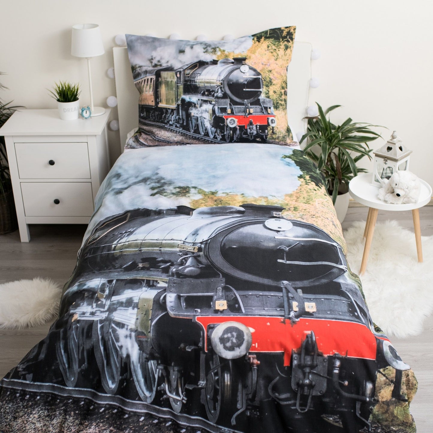 Dampflokomotive Design Kuschelige Bettwäsche Baumwolle, 140x200 cm & 70x90 cm