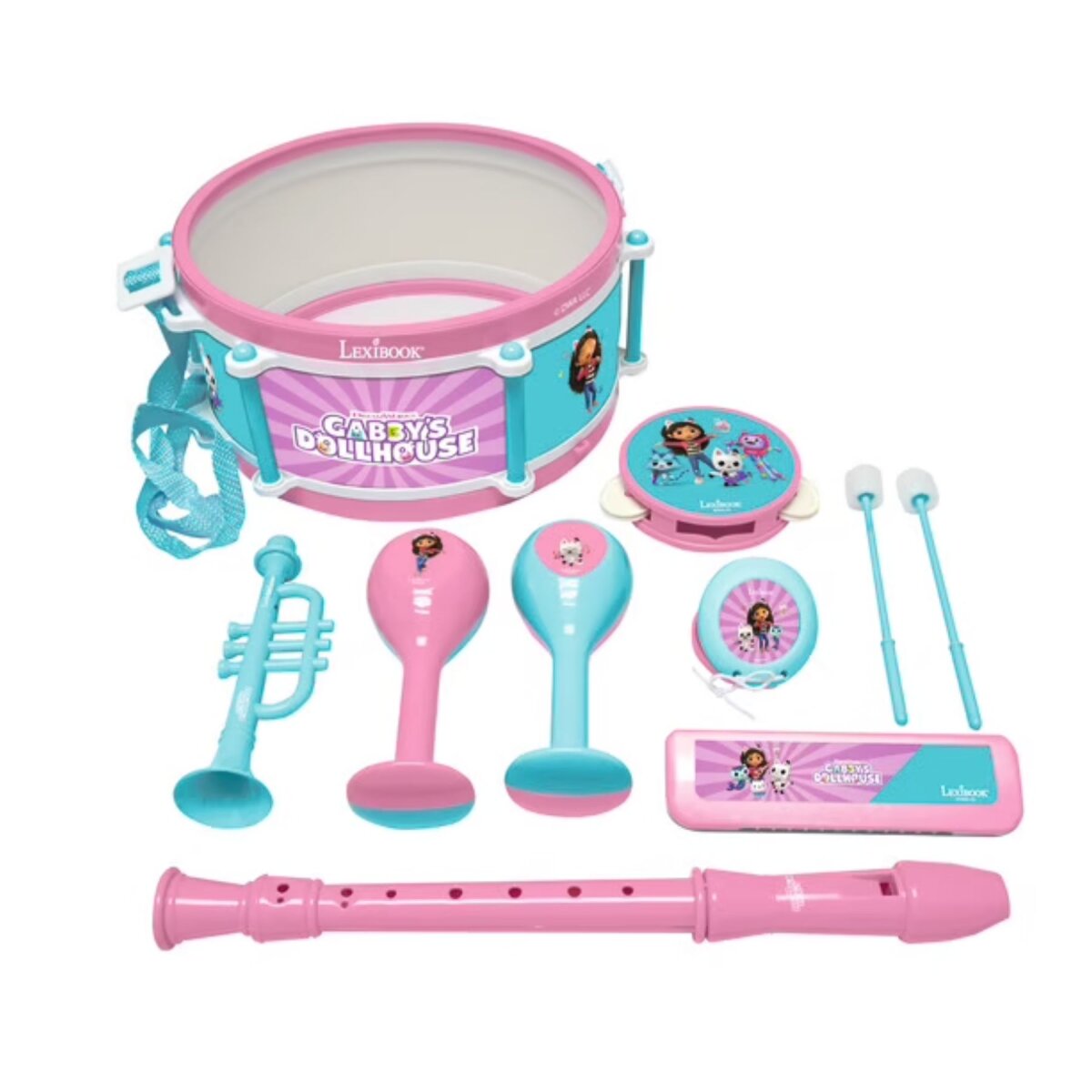 Gabby's Dollhouse Musikset mit 7 Instrumenten – Trommel, Maracas, Flöte und mehr, ideal für Kinder