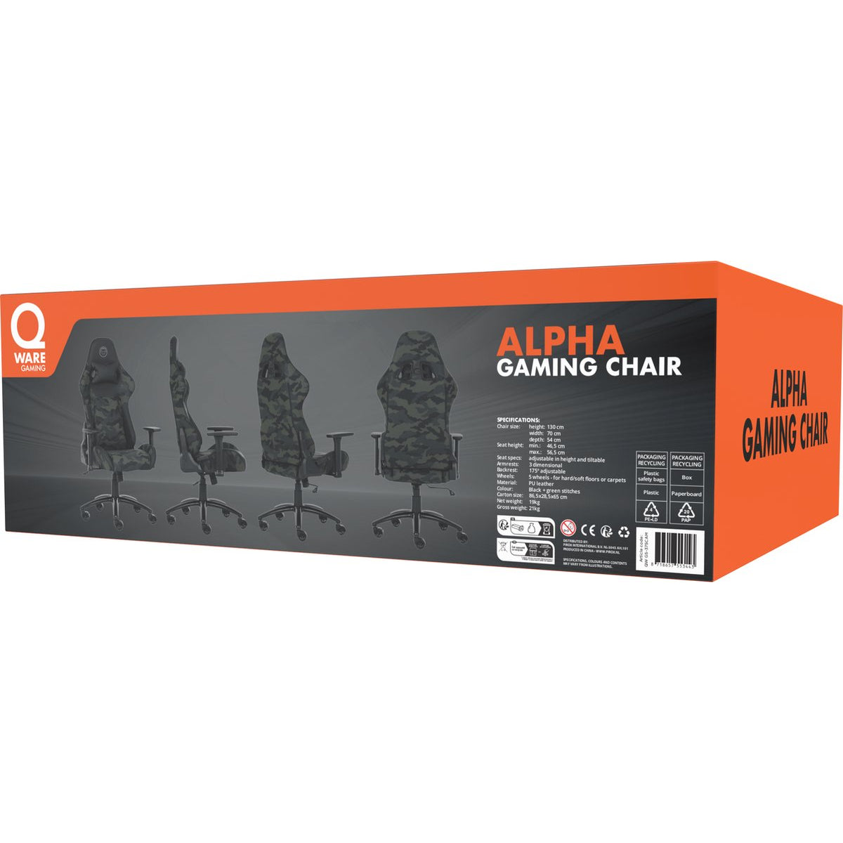 Qware Alpha Gaming Stuhl – Verstellbar mit Liegefunktion & Musterdesign