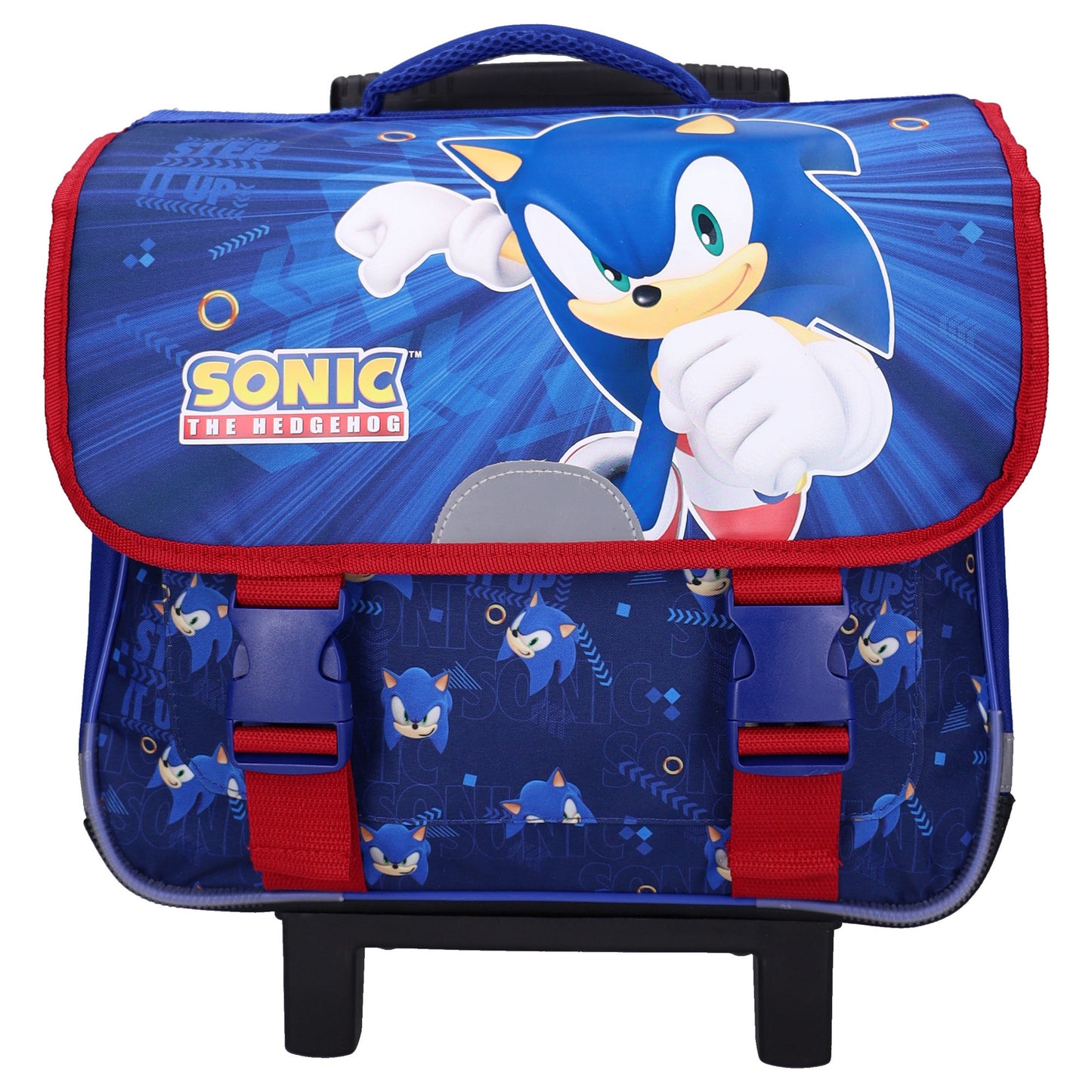 Sonic Still Unstoppable Schultrolley Kinderrucksack mit Frontfach und Schultergurten