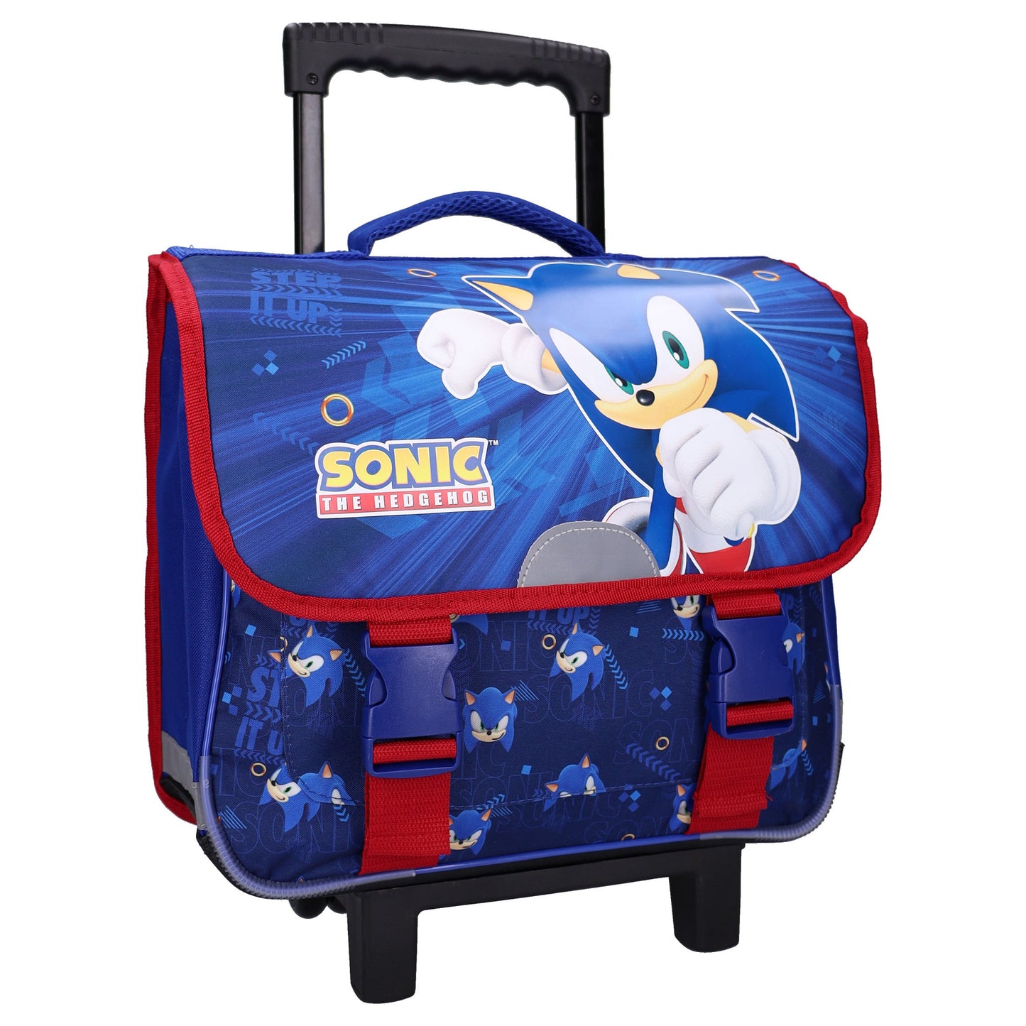 Sonic Still Unstoppable Schultrolley Kinderrucksack mit Frontfach und Schultergurten