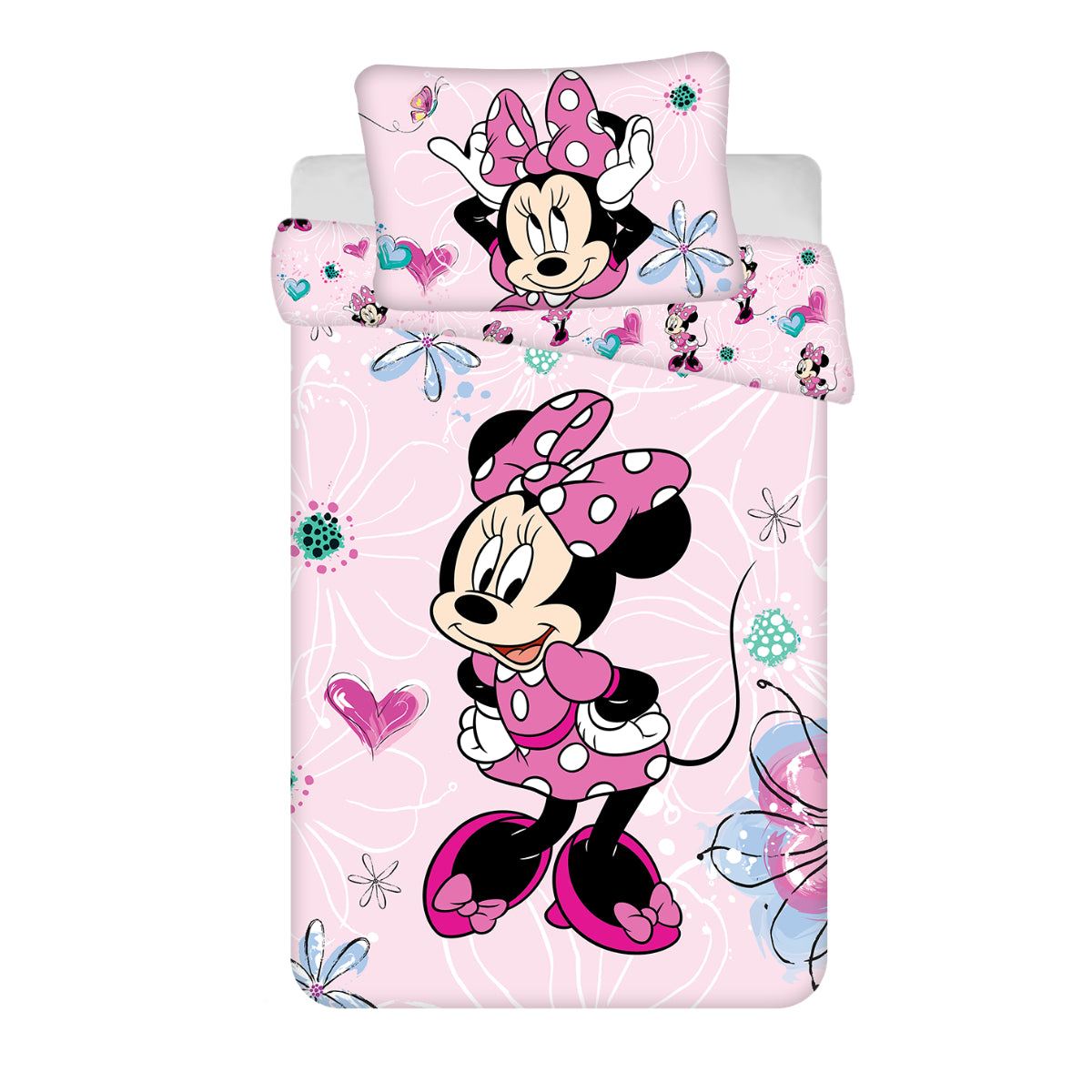 Disney Minnie Mouse Babybettwäsche 100x135 + 40x60 cm 100 % Baumwolle Reißverschluss
