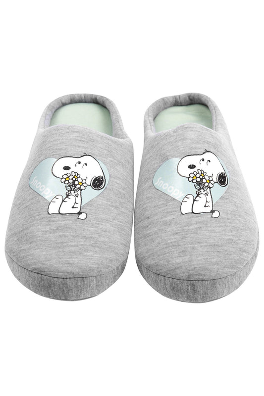 United Labels The Peanuts Hausschuhe für Damen Snoopy - Herz Puschen Slipper Pantoffeln Grau