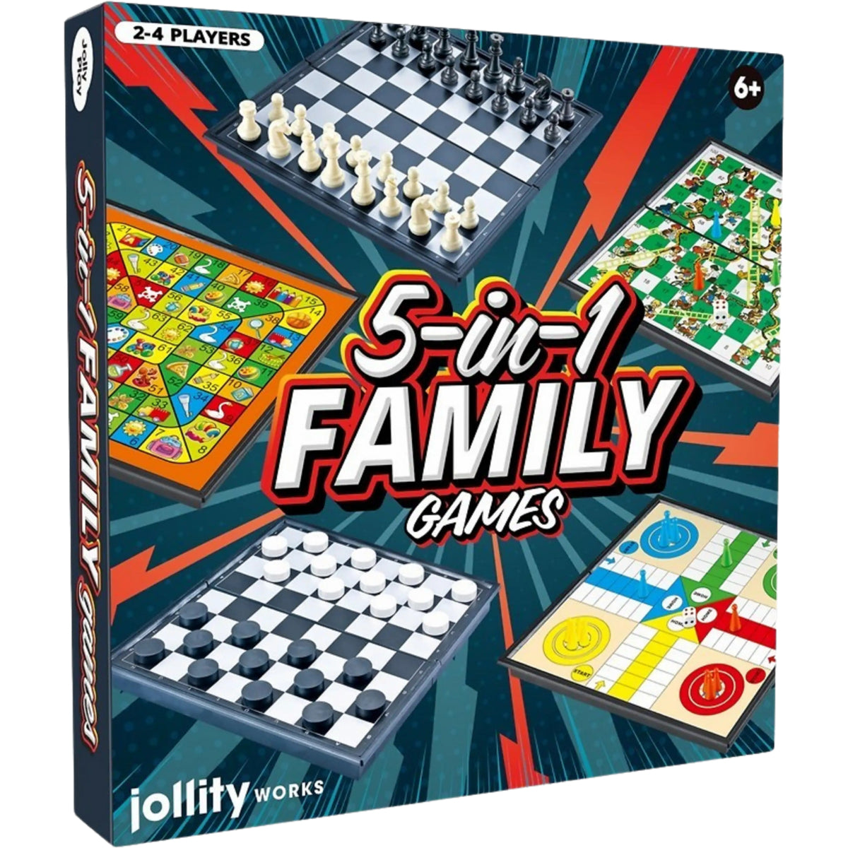 Jollity Works 5-in-1 Familienspiele Brettspiel Sammlung Spielesammlung ab 6 Jahren