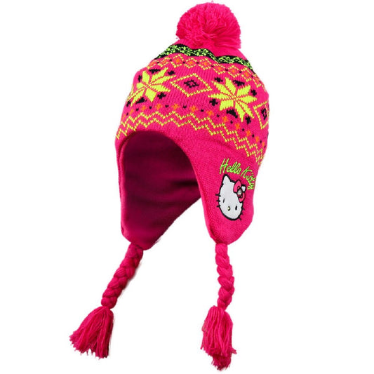 Hello Kitty Mütze Wintermütze mit Retro Muster und Quaste