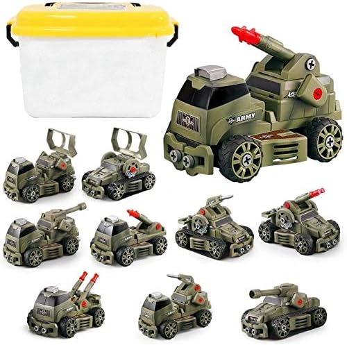 10-in-1 75 teiliges Zerlegbare Spezialkräft Militärische Fahrzeuge mit Reibungsantrieb DIY Montage Spielset mit Aufbewahrungsbox und manuellem Schraubendreher inklusive