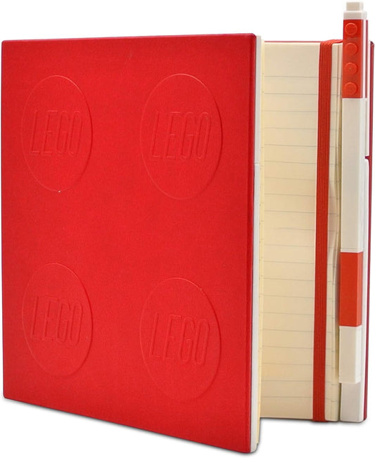 IQ LEGO Stationary Locking Notebook - Schreibwaren Notizbuch mit Gelstift - Notizbuch mit 352 quadratischen Papierseiten und Gelschreiber - Rot