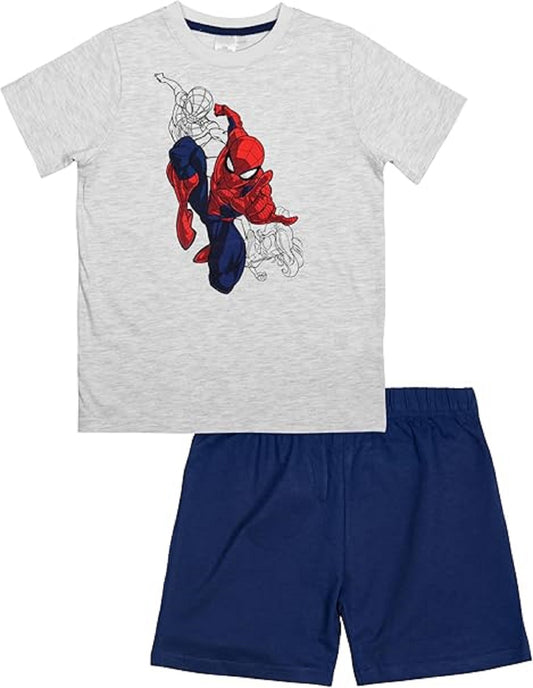 Marvel Spiderman Schlafanzug – Baumwoll-Pyjama mit Kurzarm Shirt und Shorts