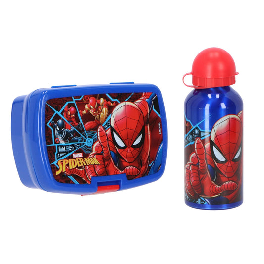 Spiderman Lunchpaket mit Lunchbox und Trinkflasche(500 ml) für Schule Kindergarten und Freizeit