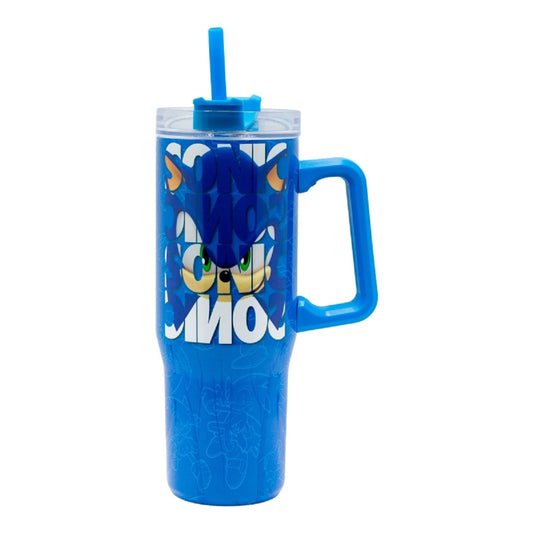 Sonic the Hedgehog Trinkflasche Thermobecher aus Edelstahl mit Strohhalm – 940 ml wiederverwendbar