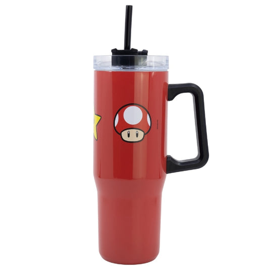 Super Mario XL-Thermobecher Trinkflasche aus Edelstahl mit Strohhalm und Griff – 940 ml