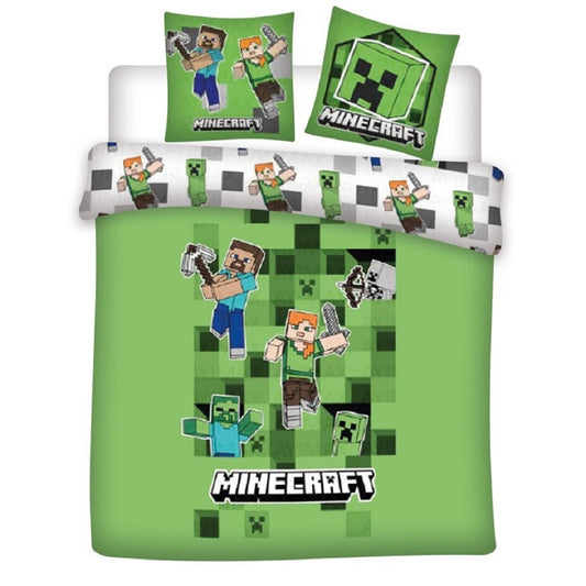 Minecraft 3-teiliges Bettwäsche-Set – 1x Deckenbezug (240x220) & 2x Kissenbezug (65x65 cm) aus Polycotton