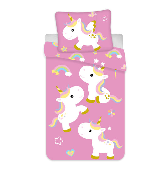Unicorn Bettwäsche Einhorn-Motiv Bettbezug 135x200 cm + Kopfkissenbezug 80x80 cm Kinder-Bettwäsche-Set