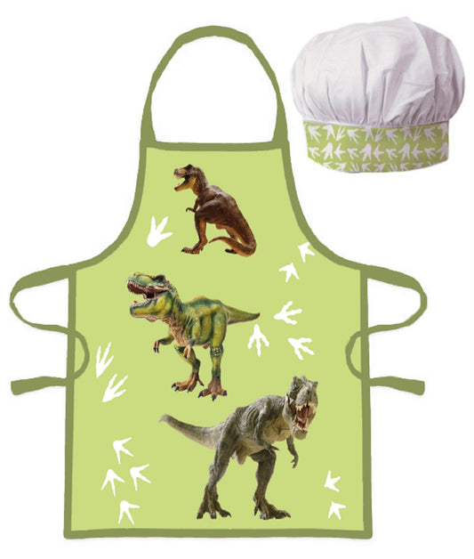 Dino Küchenset für Kinder – Schürze und Mütze für kleine Dino-Fans