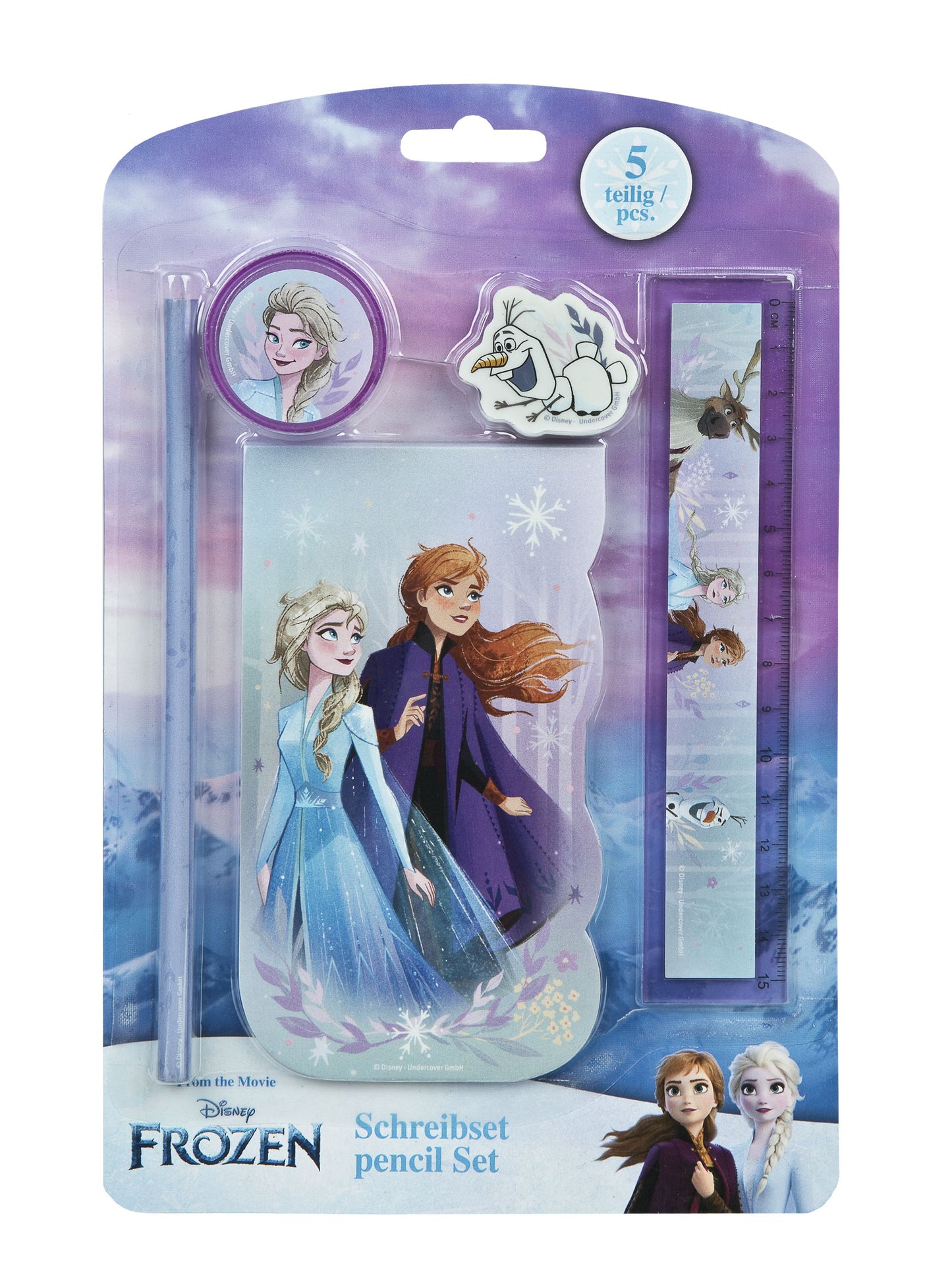 Disney Frozen 5-teiliges Schreibset für Kinder – Mit Lineal, Bleistift, Radiergummi & mehr