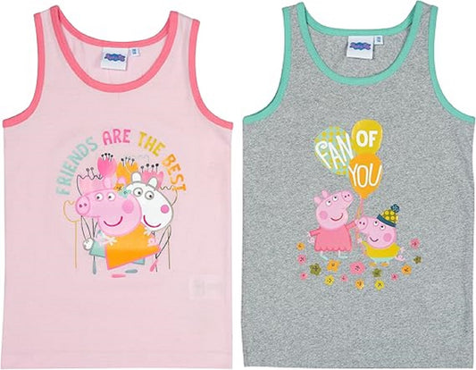 Peppa Pig Mädchen Unterhemd 2er Pack – Kinder Tank Top Unterwäsche aus Baumwolle Größe 110/116