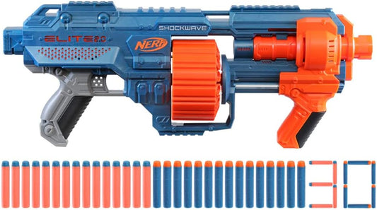 Nerf Elite 2.0 Shockwave RD-15 Blaster, 30 Nerf Darts, 15-Dart Rotationstrommel, Schnellfeuer mit Pump-Action, mit Erweiterungsoptionen