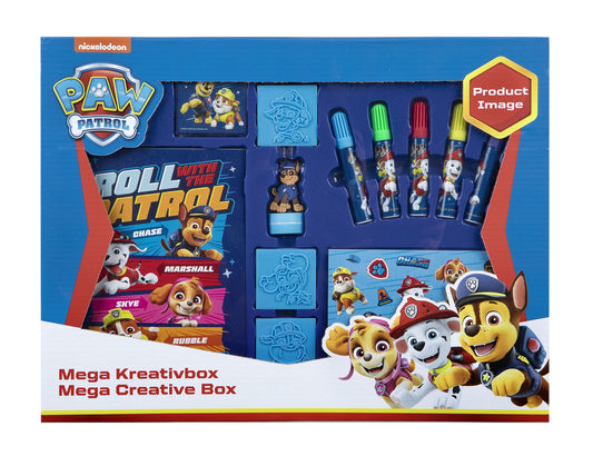 Paw Patrol Mega-Kreativ-Box Mit Stempelkissen, Fasermalern, Malheft und Stickerblatt