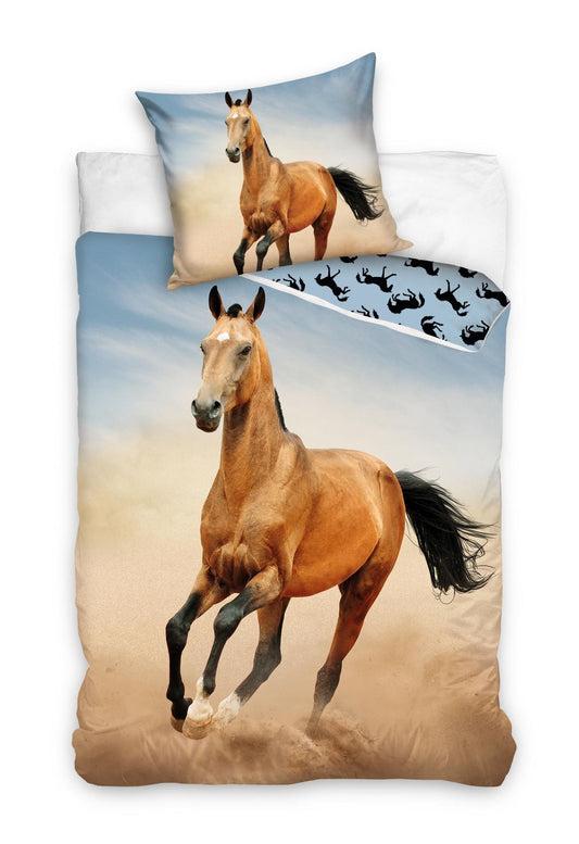 Kinder Bettwäsche Set aus Baumwolle mit Pferde-Motiv 140x200cm Bettbezug & 70x70 cm Kissenbezug