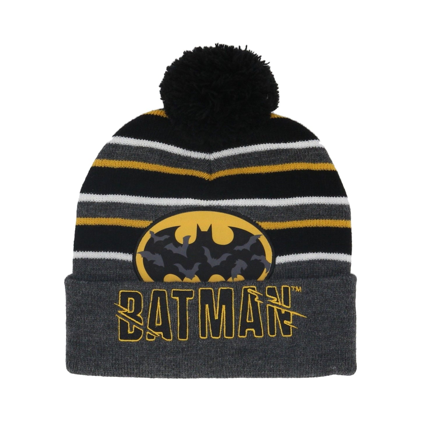 Batman Mütze für Kinder – Onesize Wintermütze mit Stickerei und Bommel