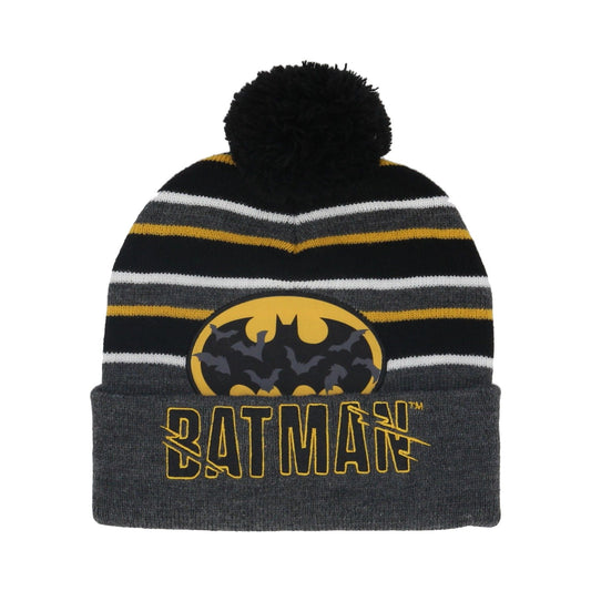 Batman Mütze für Kinder – Onesize Wintermütze mit Stickerei und Bommel