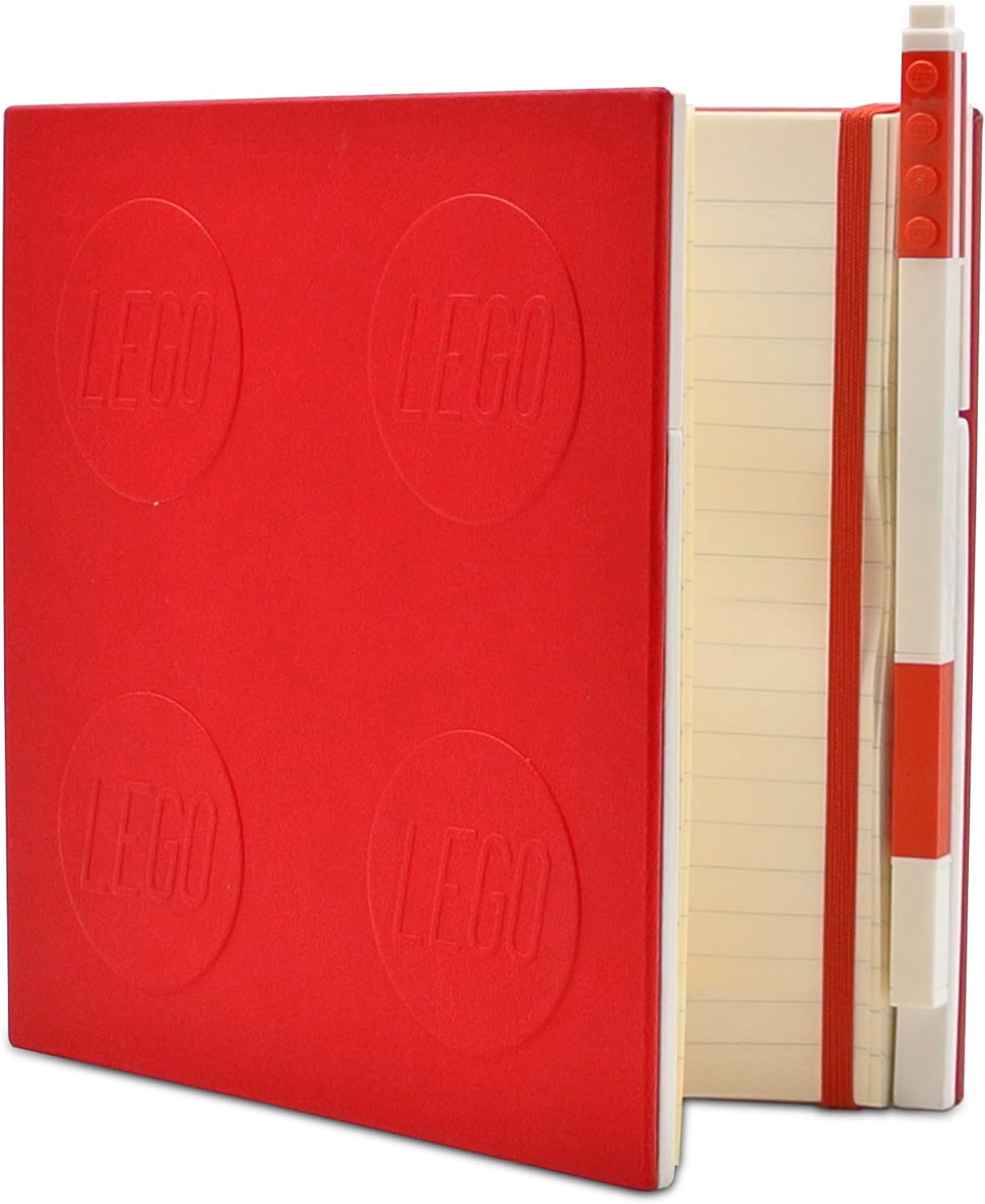 IQ LEGO Stationary Locking Notebook - Schreibwaren Notizbuch mit Gelstift - Notizbuch mit 352 quadratischen Papierseiten und Gelschreiber - Rot
