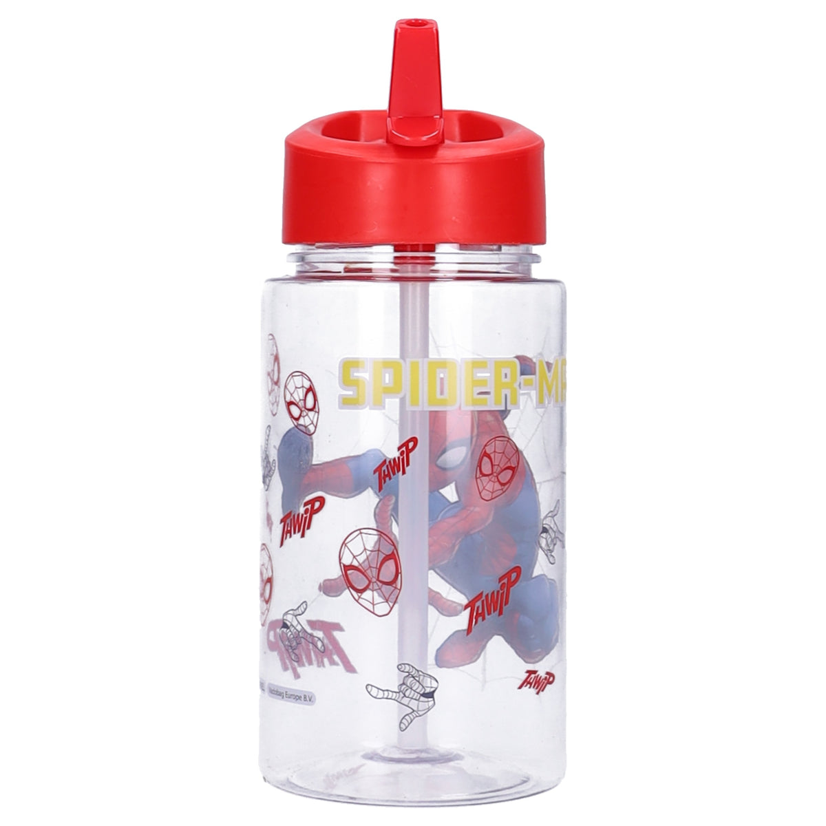 Spider-Man Kinder Trinkflasche 450 ml mit integriertem Strohhalm für Kita Schule Freizeit und Ausflüge