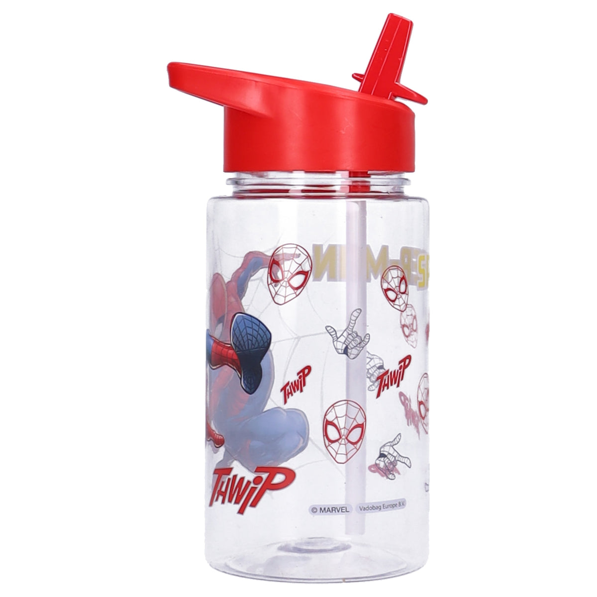 Spider-Man Kinder Trinkflasche 450 ml mit integriertem Strohhalm für Kita Schule Freizeit und Ausflüge