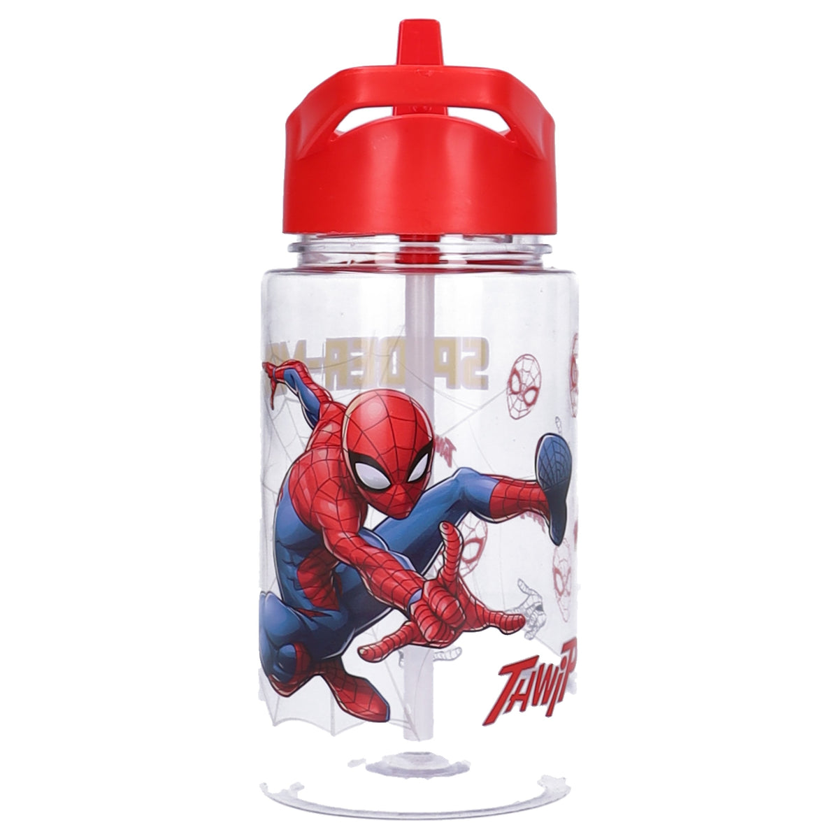 Spider-Man Kinder Trinkflasche 450 ml mit integriertem Strohhalm für Kita Schule Freizeit und Ausflüge