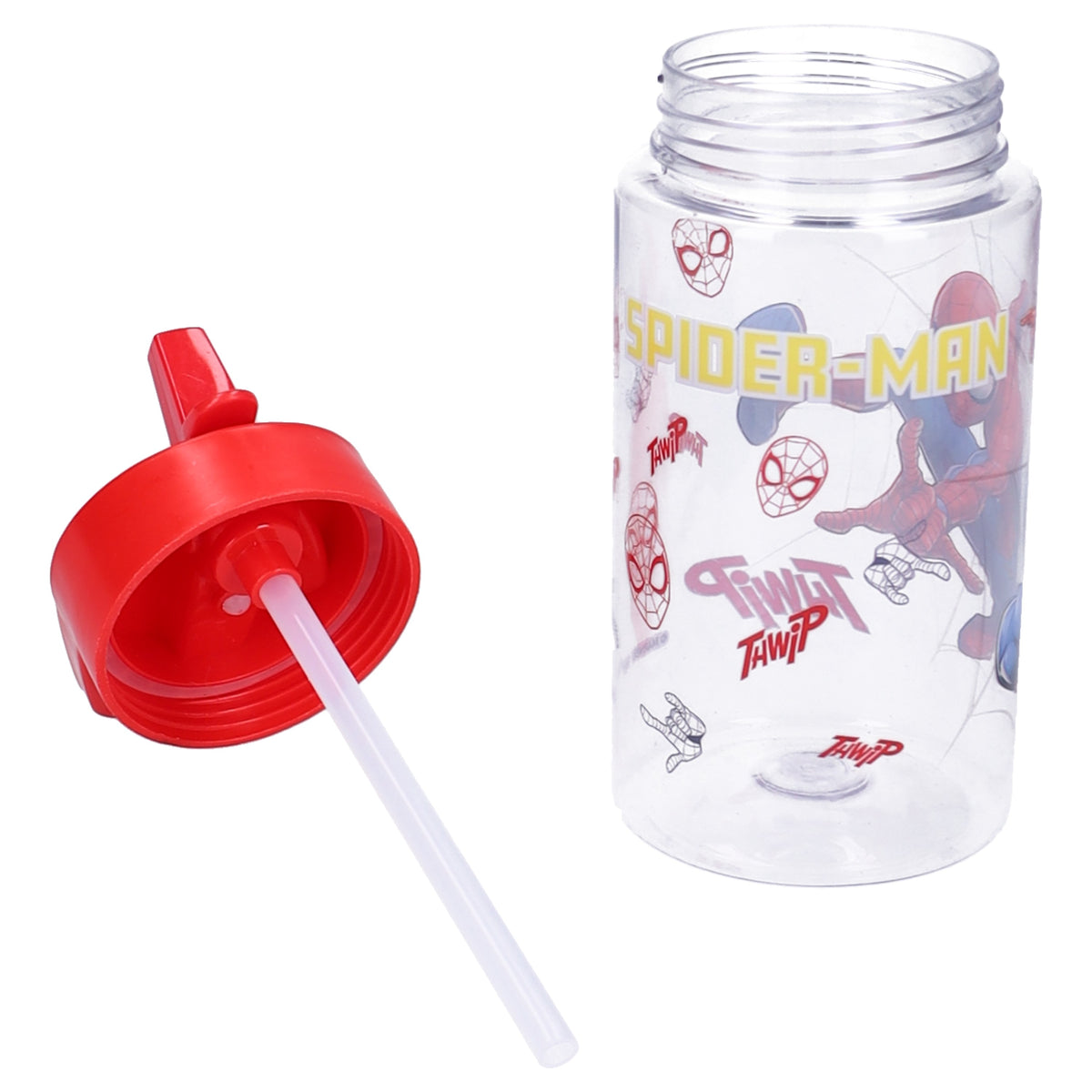 Spider-Man Kinder Trinkflasche 450 ml mit integriertem Strohhalm für Kita Schule Freizeit und Ausflüge