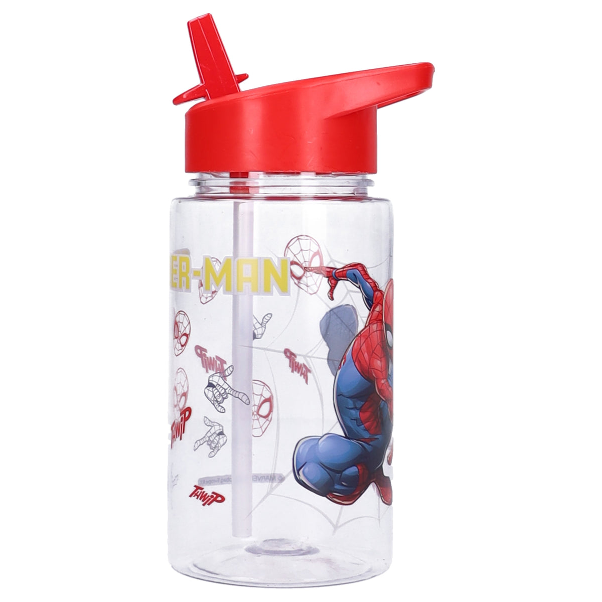 Spider-Man Kinder Trinkflasche 450 ml mit integriertem Strohhalm für Kita Schule Freizeit und Ausflüge