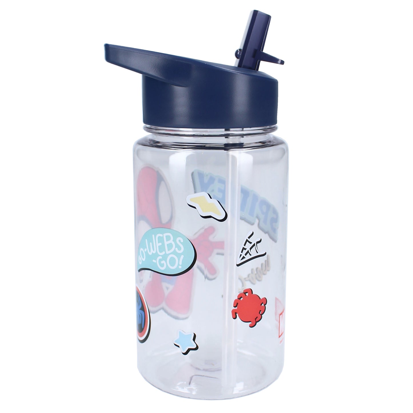 Spiderman Kinder Trinkflasche mit Strohhalm transparent 450 ml und praktischem Tragegriff