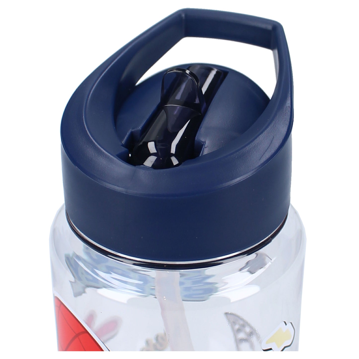 Spiderman Kinder Trinkflasche mit Strohhalm transparent 450 ml und praktischem Tragegriff