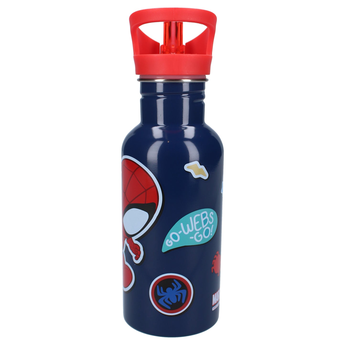 Spiderman Kinder Trinkflasche 500 ml mit Strohhalm und Twist-off-Verschluss aus Edelstahl