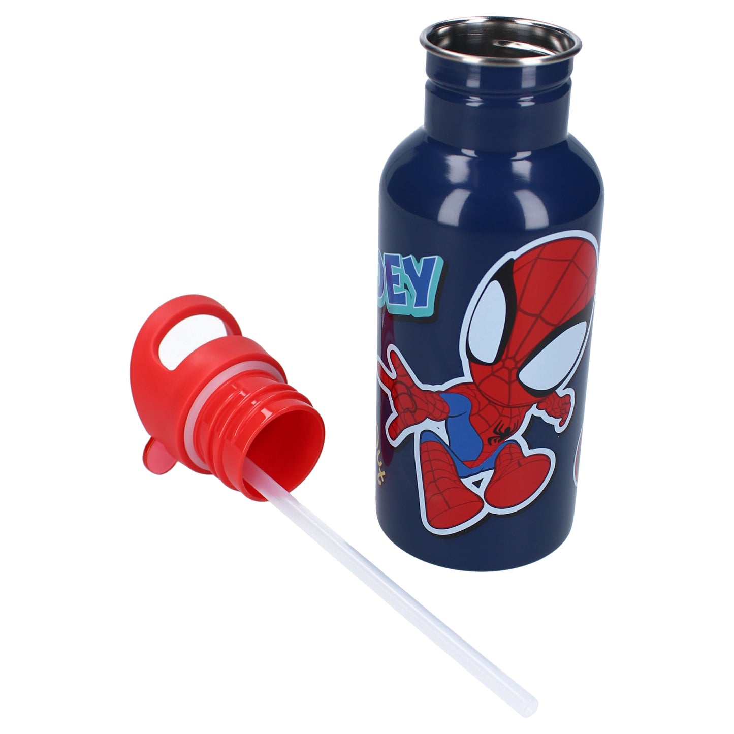 Spiderman Kinder Trinkflasche 500 ml mit Strohhalm und Twist-off-Verschluss aus Edelstahl