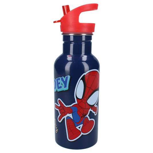 Spiderman Kinder Trinkflasche 500 ml mit Strohhalm und Twist-off-Verschluss aus Edelstahl