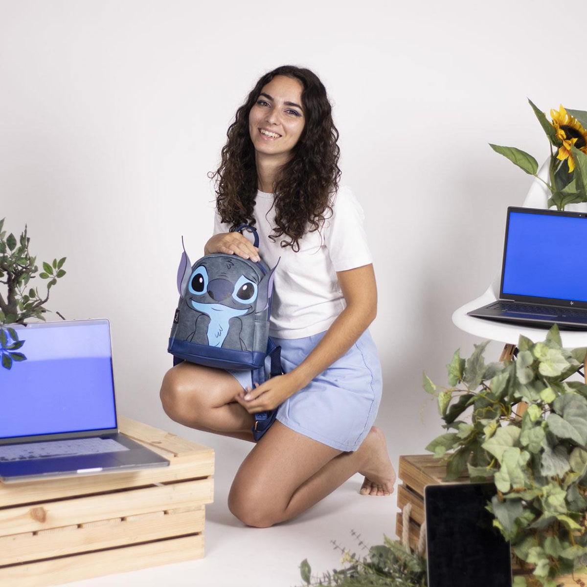 Disney Rucksack Stitch Casual Tasche Damen Kunstleder mit Stickdetails