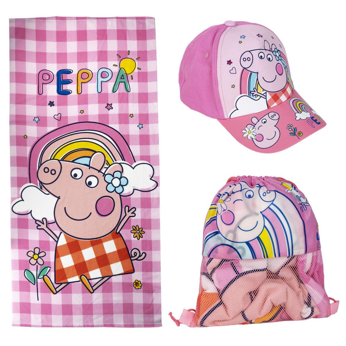 Peppa Pig Waschlappen-Set Handtücher im praktischen Beutel für Kinder