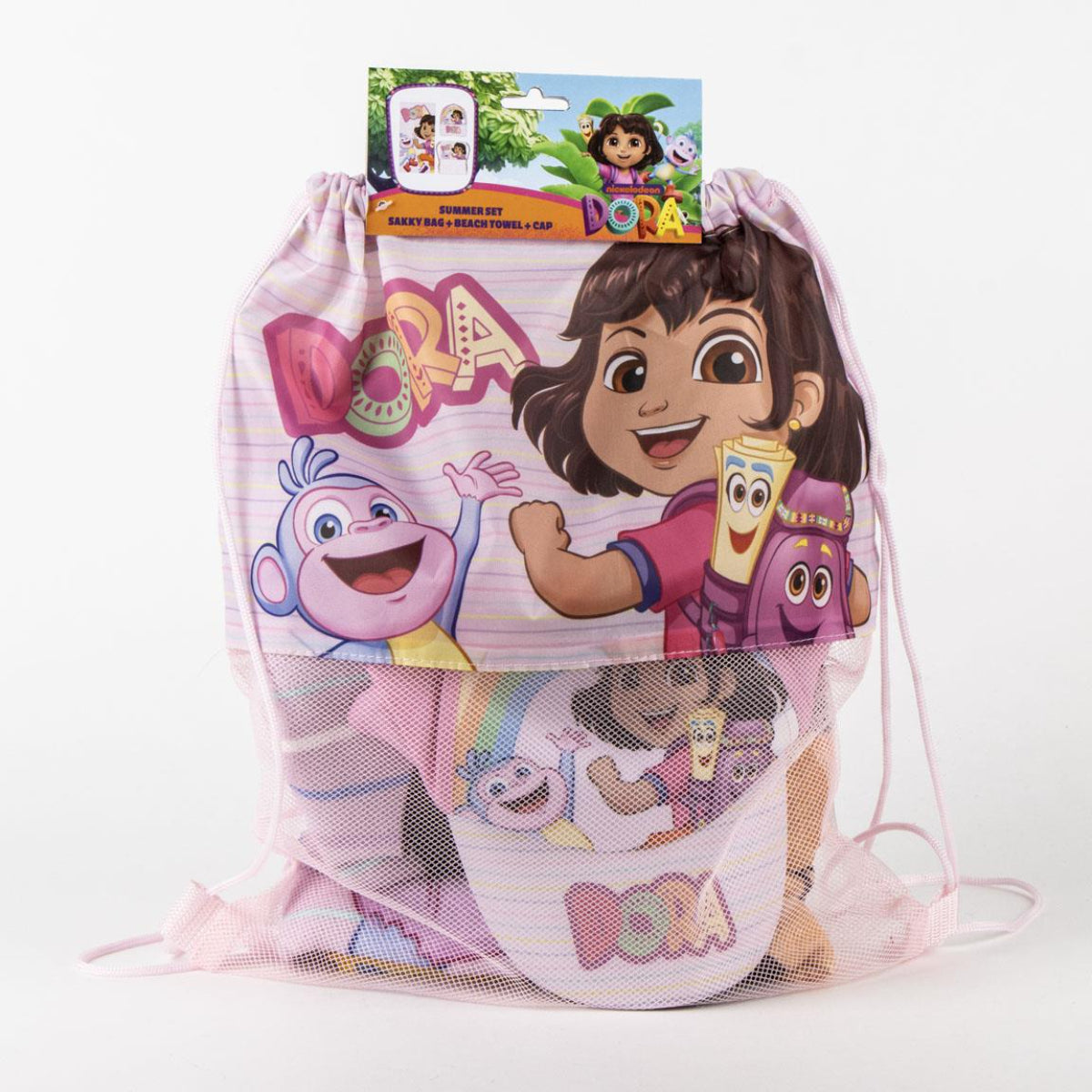 Dora La Explora Set Strandtuch 70 × 140 cm Baseballkappe und Turnbeutel für Kinder