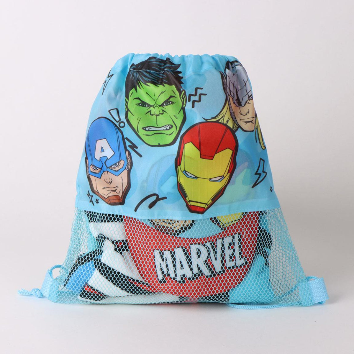 Marvel Avengers Set Strandtuch 70 × 140 cm Baseballkappe und Turnbeutel für Kinder