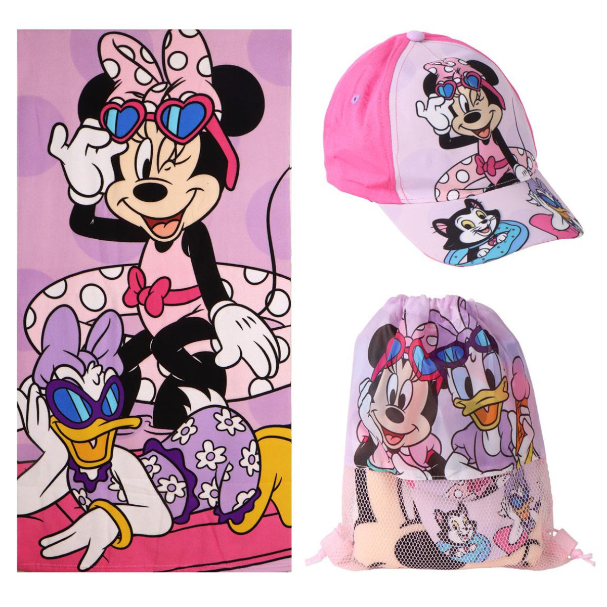 Disney Minnie Mouse Strand Set Kinder Badetuch 70 × 140 cm Cap Turnbeutel