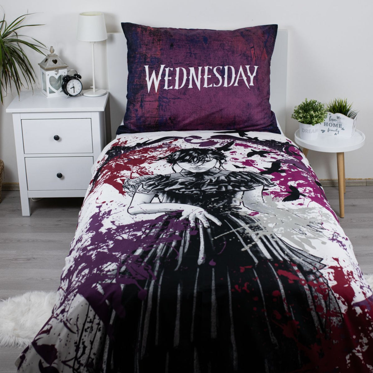Wednesday Bettwäsche-Set für Kinderbett 140 x 200 cm + 70 x 90 cm aus 100% Polyester mit Reißverschluss