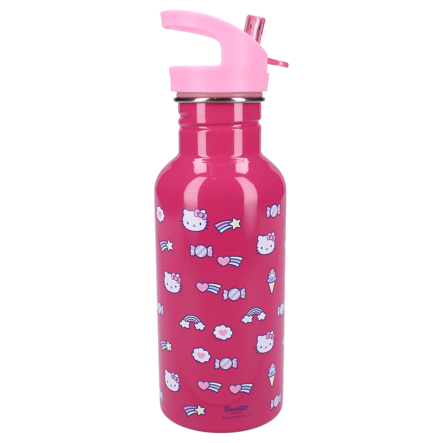Hello Kitty „Drink Up“ 500ml Trinkflasche Mit Strohhalm und pinkem Henkel