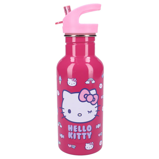 Hello Kitty „Drink Up“ 500ml Trinkflasche Mit Strohhalm und pinkem Henkel