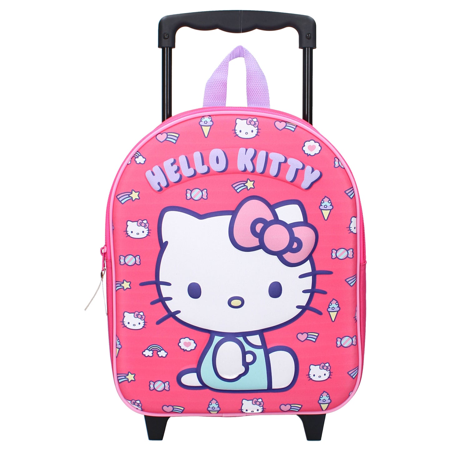 Hello Kitty 3D Trolley Rucksack – Rosa Trolley mit abnehmbarem Griff und robusten Rollen