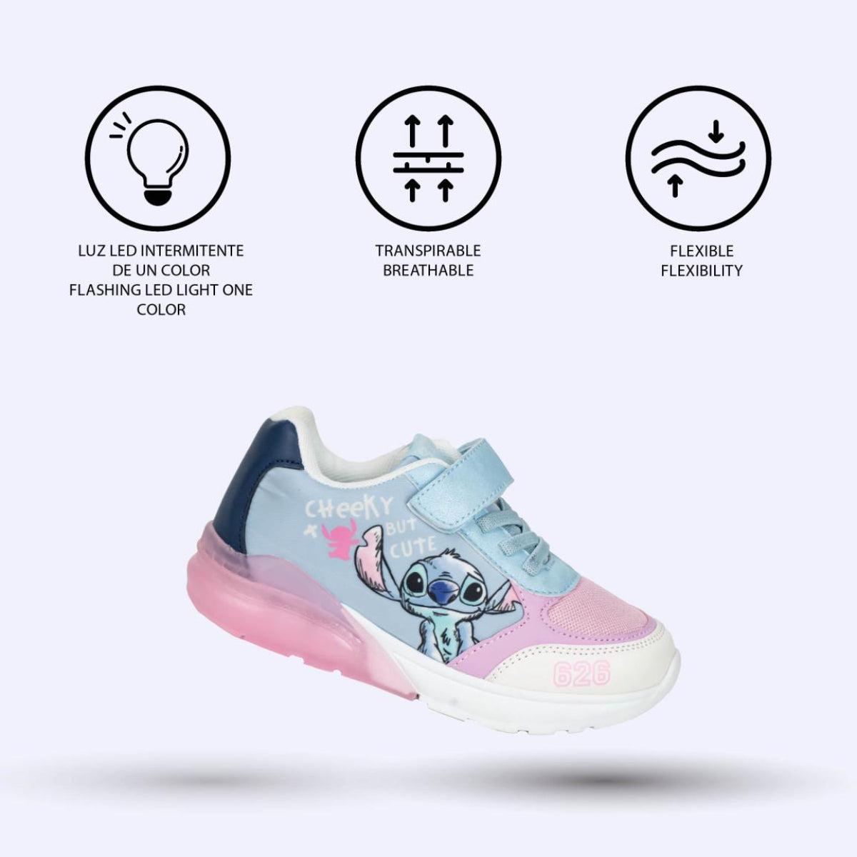 Disney Stitch Sneaker für Kinder mit robuster TPR Außensohle und Lichteffekt