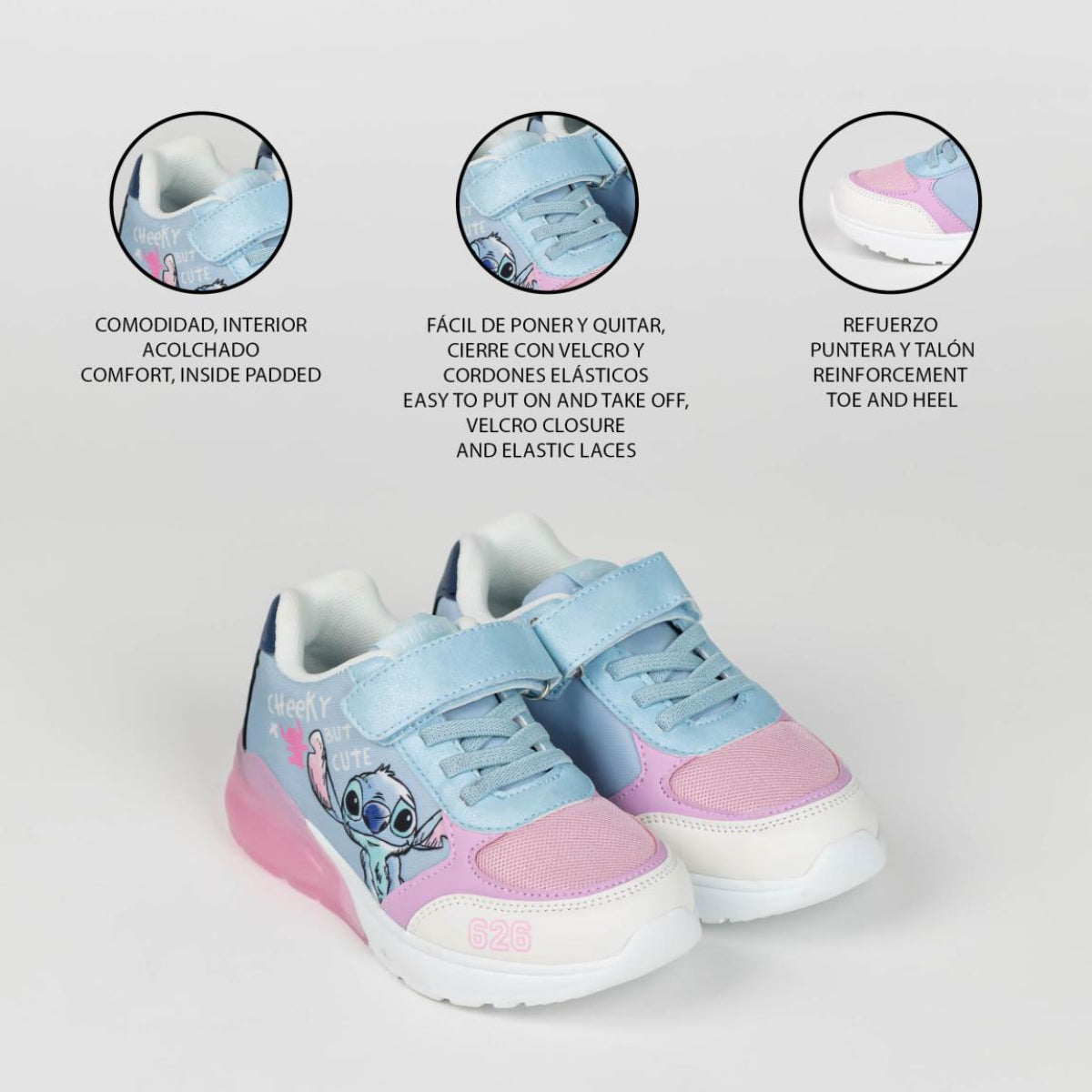 Disney Stitch Sneaker für Kinder mit robuster TPR Außensohle und Lichteffekt